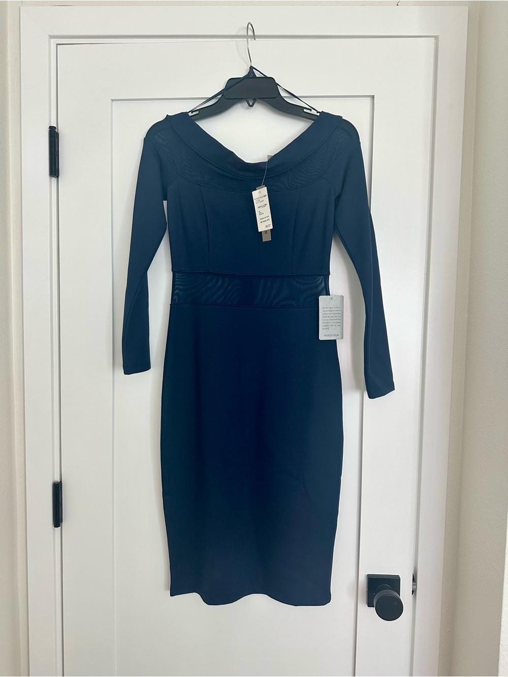 NWT Love By Design Navy Long-Sleeve Boat Neck Mesh Dress